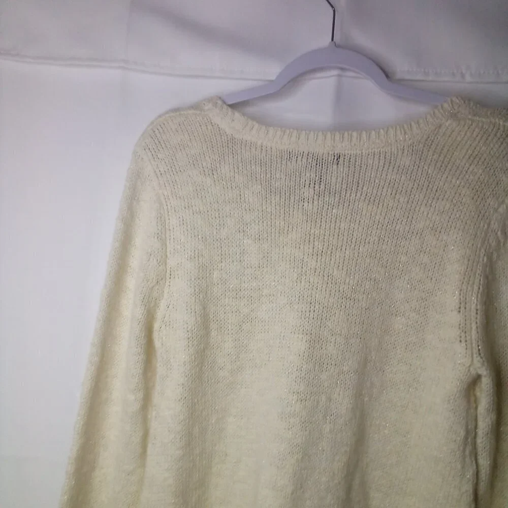 Style & Co Sweater Women M Long Bell Sleeve Lace Trim Feminine Cream